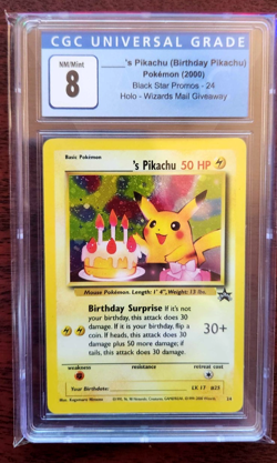 _____'s Pikachu (Birthday Pikachu) Pokemon 2000 Black Star Promos 24 CGC 8 - Image 1