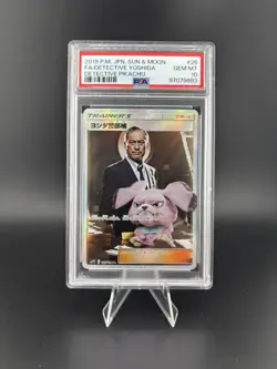2019 POKEMON JPN SUN & MOON DETECTIVE PIKACHU FULL ART/DETECTIVE YOSHIDA PSA 10 - Image 1