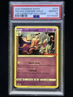 2022 POKEMON SWSH LOST ORIGIN GAMESTOP EXCLUSIVE 076/196 HISUIAN ZOROARK PSA 10 - Image 1