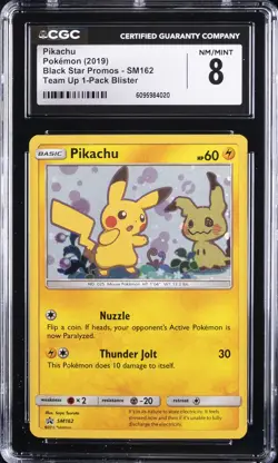 2019 POKEMON BLACK STAR PROMOS TEAM UP 1-PACK BLISTER #SM162 PIKACHU CGC 8 - Image 1