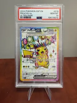 Pokemon TCG Pikachu ex 219/191 Sv08: Surging Sparks Ultra Rare Holo PSA 10 - Image 1