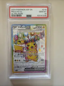 Pokemon Pikachu TCG Surging Sparks EX 219/191 Full Art Ultra Rare PSA 10 - Image 1