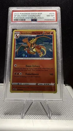 2022 POKEMON SWSH BLACK STAR PROMO #075 SPECIAL DELIVERY CHARIZARD-HOLO PSA 8 - Image 1
