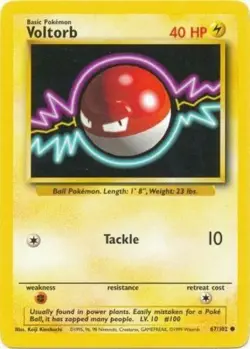Moderately Played, English - 1 x Pokemon Voltorb - 67/102 - Common - Unlimited E - Image 1