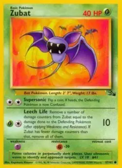 Moderately Played, English - 4 x Pokemon Zubat - 57/62 - Common - Unlimited Edit - Image 1