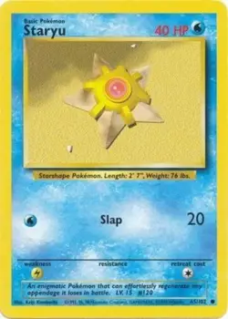 Moderately Played, English - 4 x Pokemon Staryu - 65/102 - Common - Unlimited Ed - Image 1