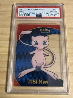 2000 Topps Pokemon TV Animation Clear Cards #PC7 MEW PSA 8 Near Mint - Image 1