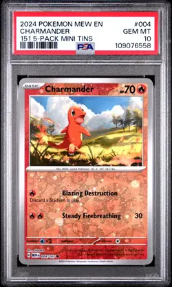 Charmander Cosmos Holo PSA 10 2024 151 5-Pack Mini Tins #004 Pokemon Card - Image 1