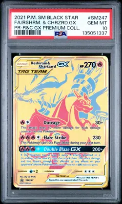 Pokemon TCG Reshiram & Charizard SM247 Gold Promo PSA 10 Gem Mint - Image 1