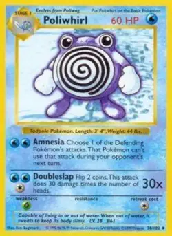 Heavily Played Poliwhirl - 38/102 - Uncommon - Shadowless Edition Pokemon Base S - Image 1