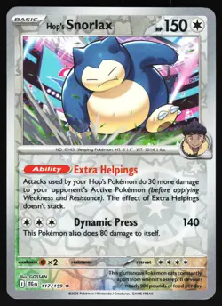 Hop's Snorlax 117/159 Pokemon SV09: Journey Together Reverse Holo Rare NM - Image 1
