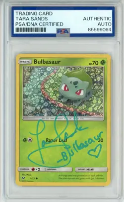 PSa Signed Tara Sands Pokemon TCG Bulbasaur 1/73 Shining Legends Reverse Holo - Image 1