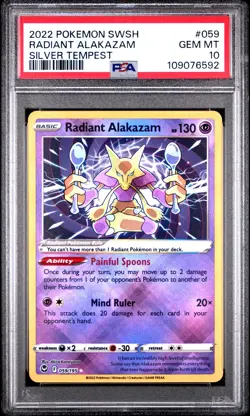 Radiant Alakazam PSA 10 2022 Silver Tempest #059 Pokemon Card - Image 1