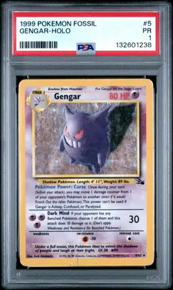 PSA 1 PR 1999 Fossil Gengar Holo 5/62 Holo Foil WOTC Pokemon Unlimited - Image 1