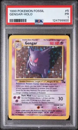 PSA 1 PR 1999 Fossil Gengar Holo 5/62 Holo Foil WOTC Pokemon Unlimited - Image 1