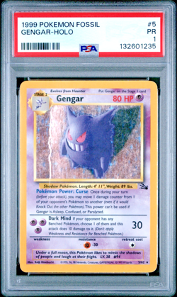 PSA 1 PR 1999 Fossil Gengar Holo 5/62 Holo Foil WOTC Pokemon Unlimited - Image 1