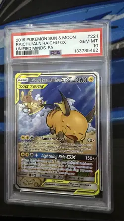 Raichu & Alolan Raichu GX - ALT ART 221/236 S&M Unified Minds PSA 10 GEM MINT - Image 2