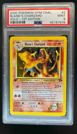 2000 Pokemon Gym Challenge 1st Edition Blaine's Charizard Holo #2/132 PSA 9 - Image 1