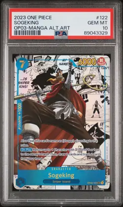 2023 ONE PIECE PILLARS OF STRENGTH MANGA ALTERNATE ART OP03-122 SOGEKING PSA 10 - Image 1