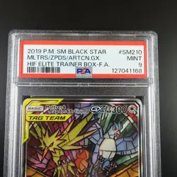 PSA 9 Moltres Zapdos Articuno SM210 Pokemon Hidden Fates Stained Glass Holo - Image 2
