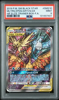 Pokemon Moltres Zapdos Articuno GX SM210 Hidden Fate Promo PSA 9 Stained Glass - Image 3
