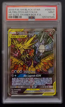 Pokemon Moltres Zapdos Articuno GX SM210 Hidden Fate Promo PSA 9 Stained Glass - Image 1