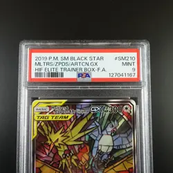 PSA 9 Moltres Zapdos Articuno SM210 Pokemon Hidden Fates Stained Glass Holo - Image 2