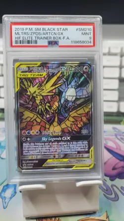 Pokemon Hidden Fates SM210 Promo Stained Glass Moltres, Zapdos, Articuno PSA 9 - Image 1