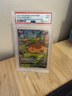 2022 POKEMON SWSH BSP #260 FA/CHARIZARD V ULTRA-PREMIUM COLLECTION PSA 9 Mint - Image 1