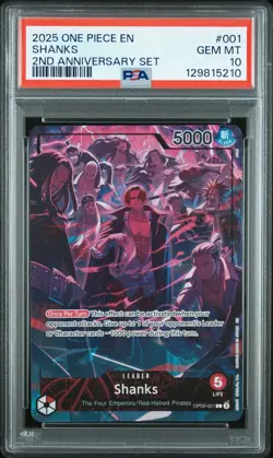 2025 ONE PIECE OP09 001 SHANKS ENGLISH 2ND ANNIVERSARY SET LEADER PROMO PSA 10 - Image 1