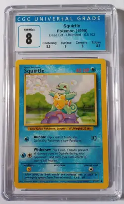 CGC 8 Squirtle 63/102 Pokemon Base Set Unlimited - Image 1