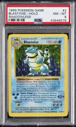 1999 POKEMON BASE SET SHADOWLESS #2 BLASTOISE-HOLO PSA 8 - Image 1