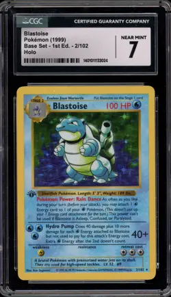 Pokemon Blastoise Base Set Shadowless 1st Edition Holo Rare #2 CGC 7 - Image 1