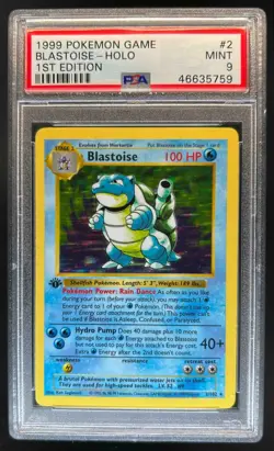 1999 Pokemon Set 1st Edition Blastoise Shadowless Holo #2/102 PSA 9 - Image 1