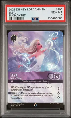 2023 DISNEY LORCANA ENCHANTED THE FIRST CHAPTER ELSA SPIRIT OF WINTER PSA 10 - Image 1