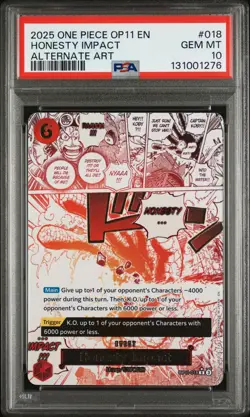 2025 ONE PIECE OP11-A FIST OF DIVINE SPEED ALTERNATE ART HONESTY IMPACT PSA 10 - Image 1