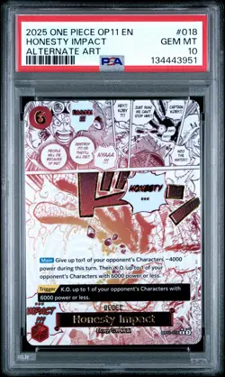 2025 ONE PIECE OP11-A FIST OF DIVINE SPEED ALTERNATE ART HONESTY IMPACT PSA 10 - Image 1