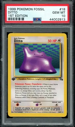 1999 Pokemon Fossil 1st Edition #18 Ditto PSA 10 - Image 1