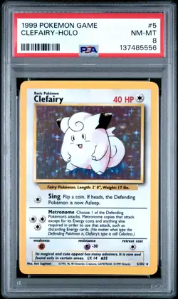 1999 POKEMON BASE SET UNLIMITED #5 CLEFAIRY-HOLO PSA 8 - Image 1