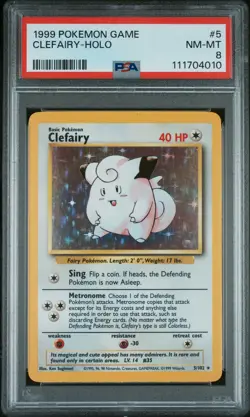 1999 POKEMON BASE SET UNLIMITED #5 CLEFAIRY-HOLO PSA 8 - Image 1