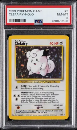 1999 POKEMON BASE SET UNLIMITED #5 CLEFAIRY-HOLO PSA 8 - Image 1