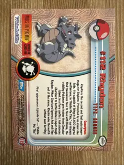 BLUE Label Rhydon #112 - Pokemon Topps Series 2 TV Animation Edition NM - Image 2