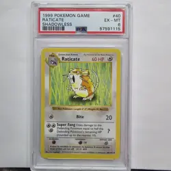 PSA 6 Pokemon TCG 1999 Shadowless #40/102 Raticate WOTC - Image 1