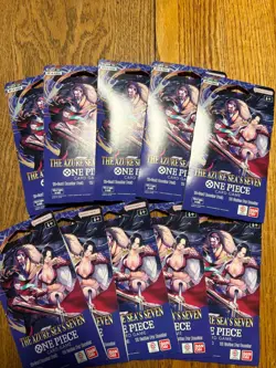 10 x One Piece OP14 - THE AZURE SEA’S SEVEN - Sleeved Blister Booster Packs Lot - Image 1
