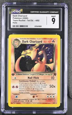 CGC 9 MINT Dark Charizard Team Rocket 1st Edition 4/82 Holo Pokemon Card - Image 1