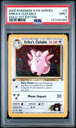 2000 POKEMON GYM HEROES HOLO-1ST EDITION #3 ERIKA'S CLEFABLE PSA 9 - Image 1