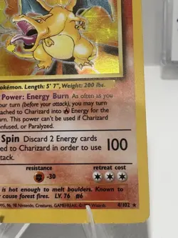 Charizard 4/102 Unlimited Holo Rare Pokemon TCG 1999 Base Set ✨ - Image 3