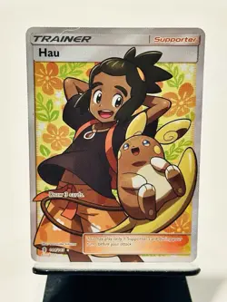 Hau 144/145 Sun & Moon Guardians Rising Ultra Rare Full Art Pokemon TCG Card NM - Image 1
