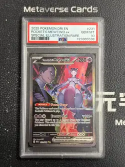 2025 Pokemon TCG Team Rockets Mewtwo EX 231/182 Full Art Destined Rivals PSA10 - Image 1