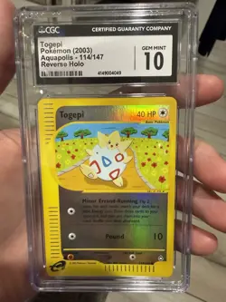 Togepi 114/147 Aquapolis Reverse Holo 2003 Pokemon e-Reader CGC 10 Gem Mint WOTC - Image 1
